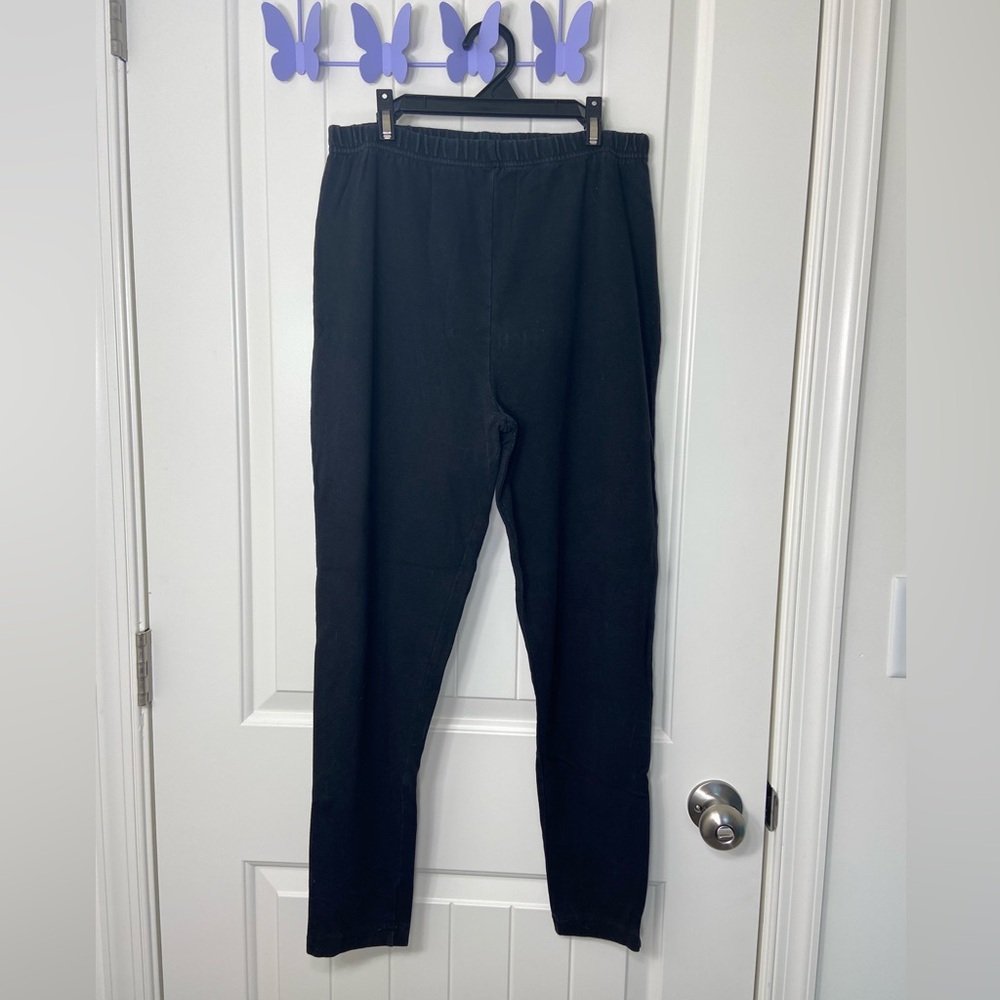 Cherokee women’s solid black elastic waist stretch cotton leggings pants XL